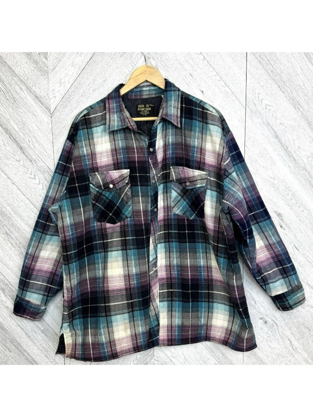 Vintage Bar M Rancher Plaid Quilted Flannel Jacket Pearl Snap Western Mens 2XL